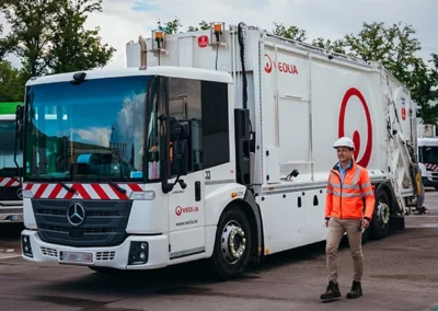 Lorry with person walking