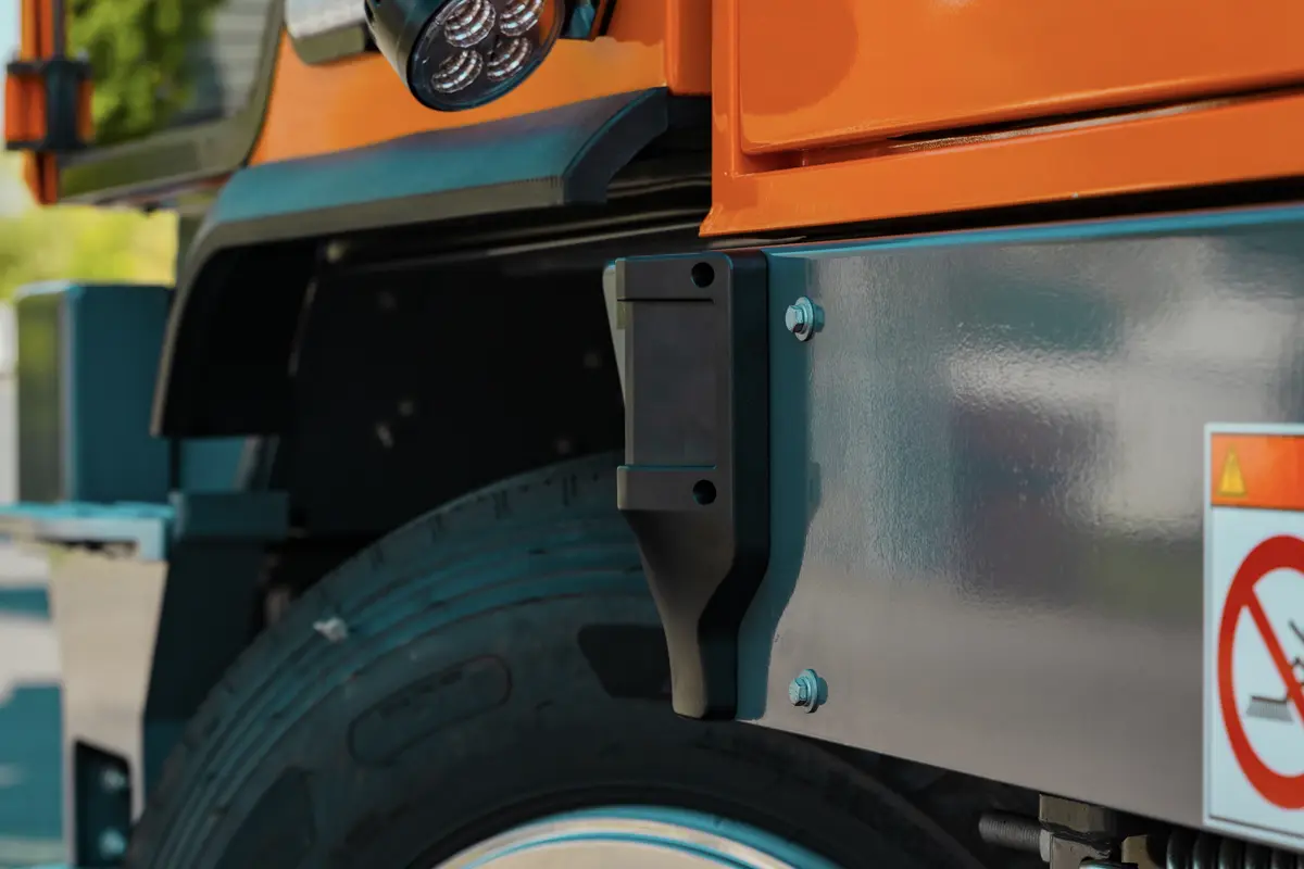 Brigade Radar Predict sensor fitted to the left-hand side of a road sweeper