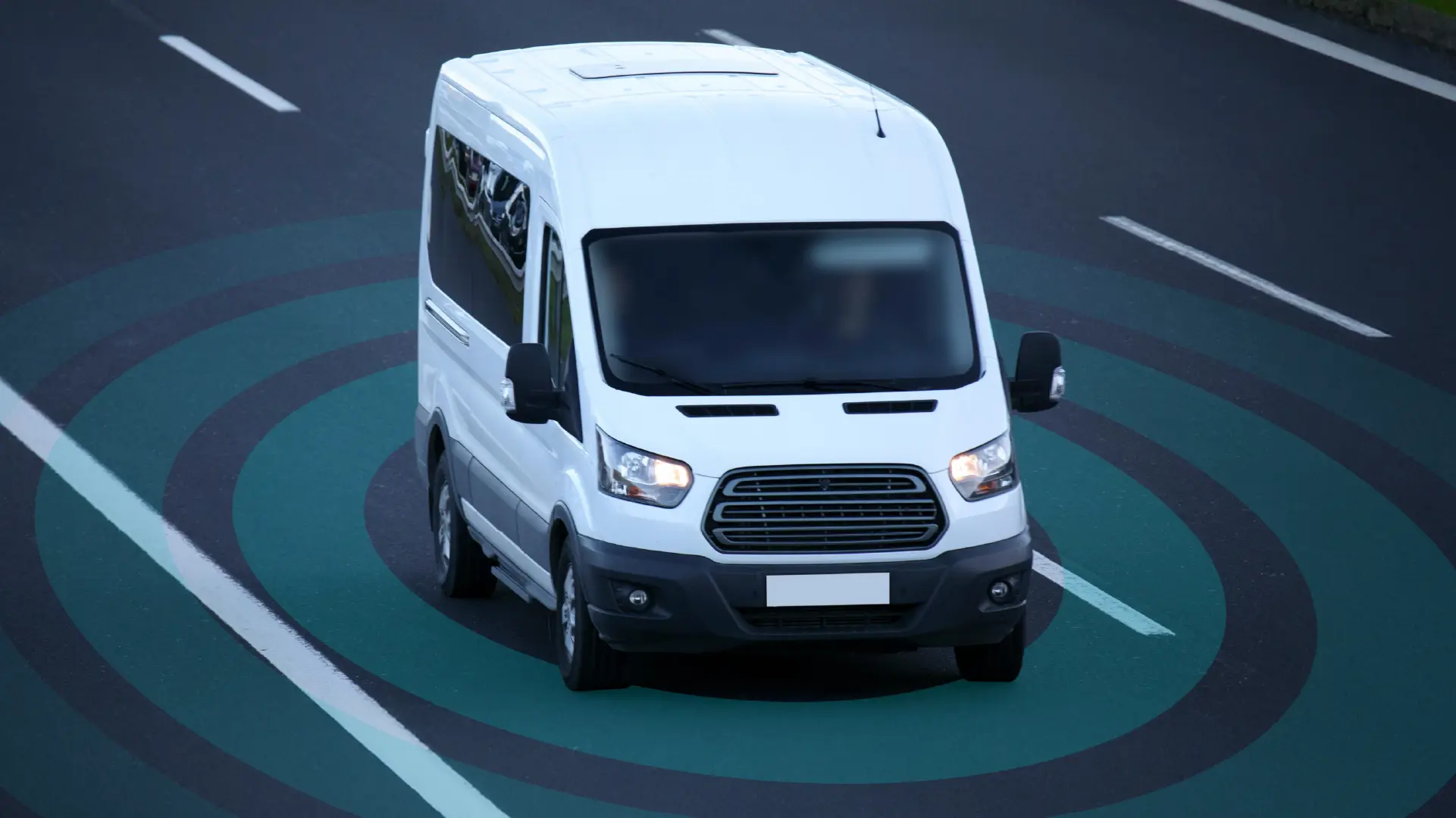Brigade Radar Predict display fitted onto the dashboard arm show a clyclist being detected in the truck's blind spot