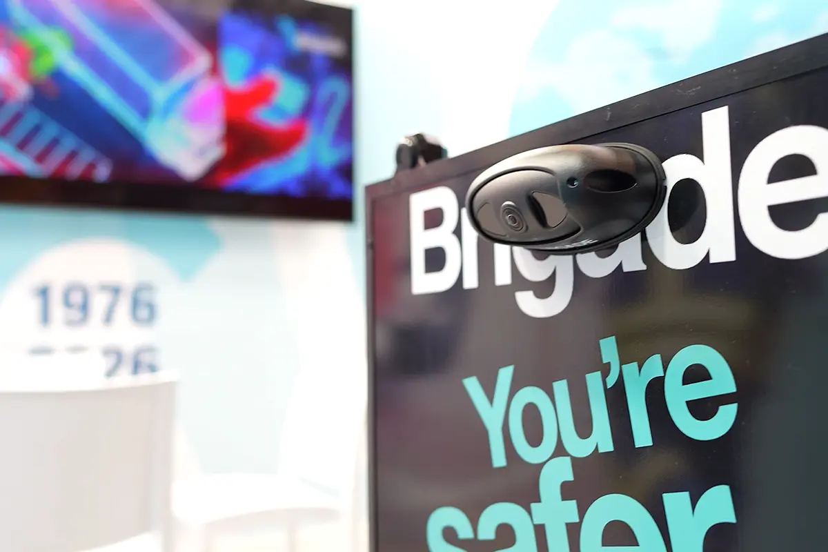 Brigade Backeye®360 AI with HFR Camera mounted on display box