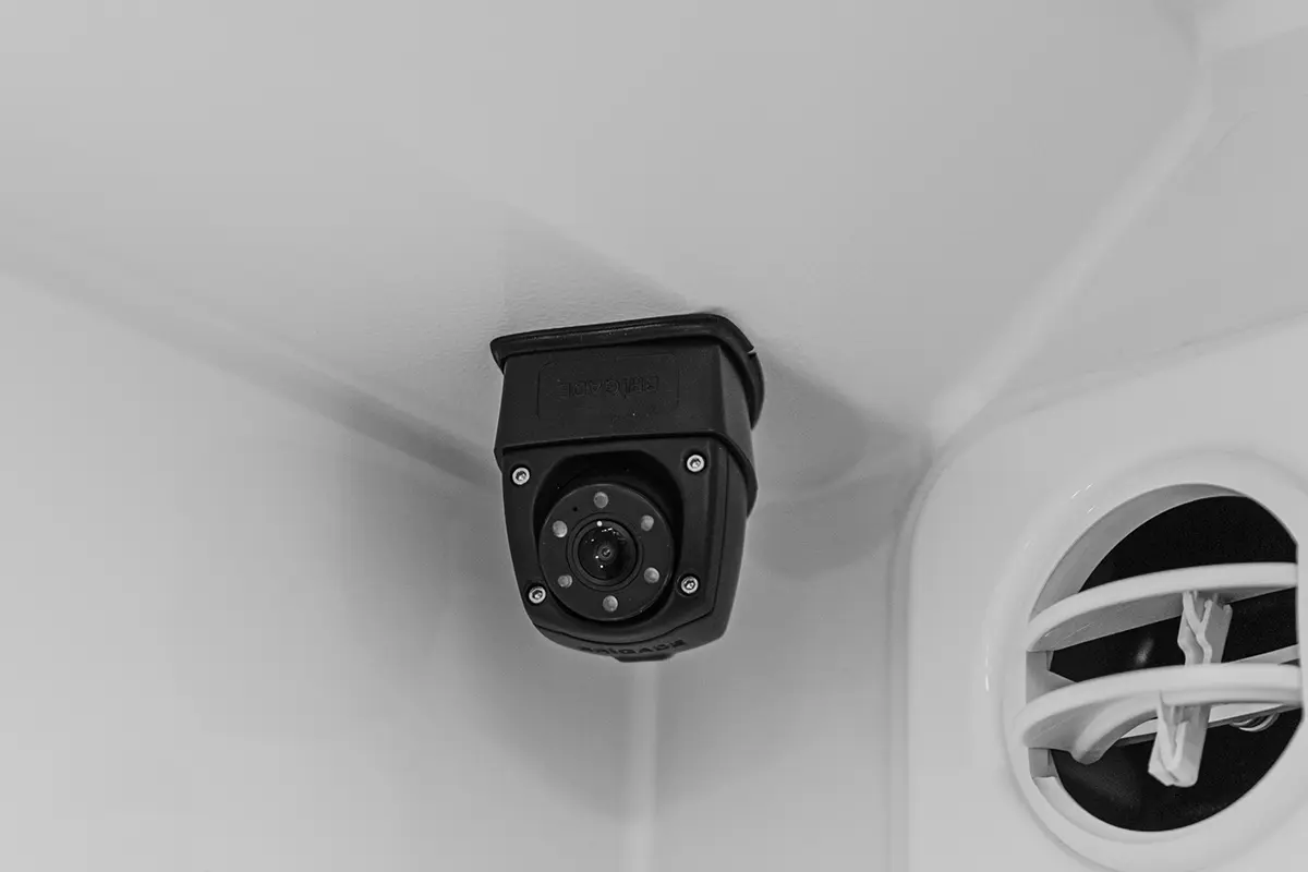 Ambulance interior fitted with a Brigade wide angle lens camera.