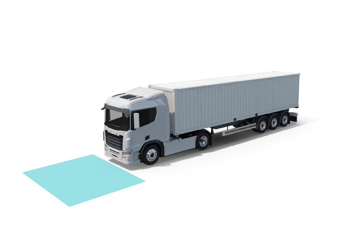 Truck with Brigade Front Radar detection zone highlighted in Brigade Aqua